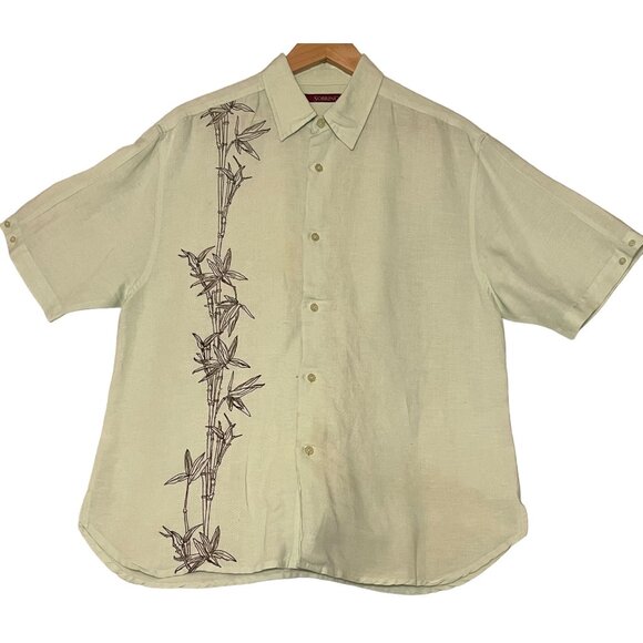VTG Sobrino Men Bamboo Embroidered Button-Up Shirt Size L Lt Green - Picture 2 of 16